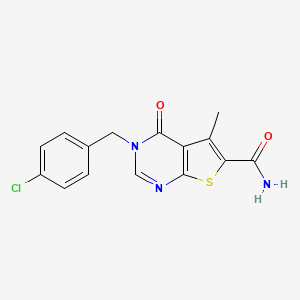 molecular formula C15H12ClN3O2S B7748020 3-[(4-Chlorophenyl)methyl]-5-methyl-4-oxothieno[2,3-d]pyrimidine-6-carboxamide 