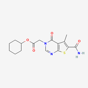 molecular formula C16H19N3O4S B7748031 Cyclohexyl 2-(6-carbamoyl-5-methyl-4-oxothieno[2,3-d]pyrimidin-3-yl)acetate 