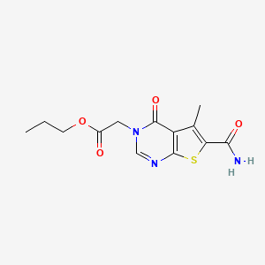 molecular formula C13H15N3O4S B7748036 Propyl 2-(6-carbamoyl-5-methyl-4-oxothieno[2,3-d]pyrimidin-3-yl)acetate 