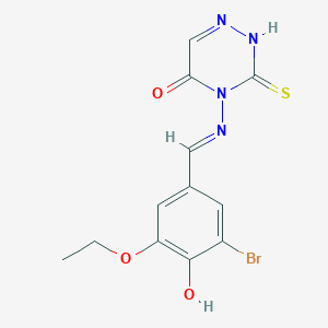 molecular formula C12H11BrN4O3S B7748164 4-[(E)-(3-bromo-5-ethoxy-4-hydroxyphenyl)methylideneamino]-3-sulfanylidene-2H-1,2,4-triazin-5-one 