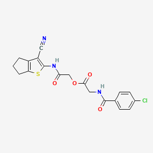 [2-[(3-cyano-5,6-dihydro-4H-cyclopenta[b]thiophen-2-yl)amino]-2-oxoethyl] 2-[(4-chlorobenzoyl)amino]acetate
