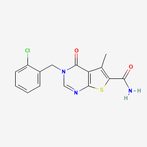 molecular formula C15H12ClN3O2S B7748300 3-[(2-Chlorophenyl)methyl]-3,4-dihydro-5-methyl-4-oxothieno[2,3-d]pyrimidine-6-carboxamide CAS No. 691862-38-1