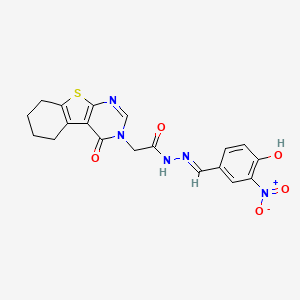 molecular formula C19H17N5O5S B7748312 N-[(E)-(4-hydroxy-3-nitrophenyl)methylideneamino]-2-(4-oxo-5,6,7,8-tetrahydro-[1]benzothiolo[2,3-d]pyrimidin-3-yl)acetamide 