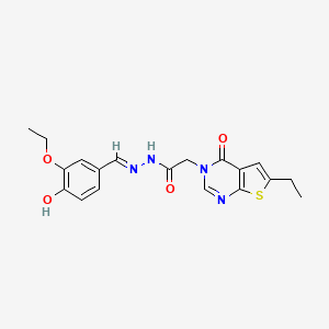 N-[(E)-(3-ethoxy-4-hydroxyphenyl)methylideneamino]-2-(6-ethyl-4-oxothieno[2,3-d]pyrimidin-3-yl)acetamide