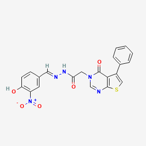 molecular formula C21H15N5O5S B7748359 N-[(E)-(4-hydroxy-3-nitrophenyl)methylideneamino]-2-(4-oxo-5-phenylthieno[2,3-d]pyrimidin-3-yl)acetamide 