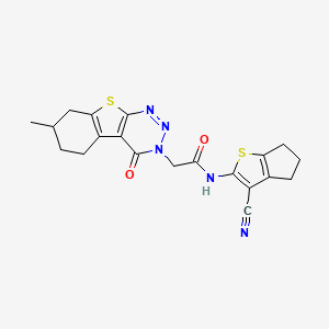 molecular formula C20H19N5O2S2 B7748419 N-(3-cyano-5,6-dihydro-4H-cyclopenta[b]thiophen-2-yl)-2-(7-methyl-4-oxo-5,6,7,8-tetrahydro-[1]benzothiolo[2,3-d]triazin-3-yl)acetamide 