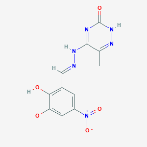 molecular formula C12H12N6O5 B7748535 5-[(2E)-2-[(2-hydroxy-3-methoxy-5-nitrophenyl)methylidene]hydrazinyl]-6-methyl-2H-1,2,4-triazin-3-one 