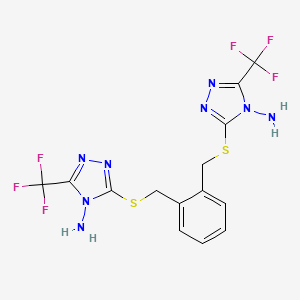 molecular formula C14H12F6N8S2 B7748552 5,5'-((1,2-phenylenebis(methylene))bis(sulfanediyl))bis(3-(trifluoromethyl)-4H-1,2,4-triazol-4-amine) 
