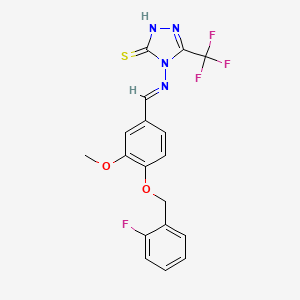 molecular formula C18H14F4N4O2S B7748559 4-[(E)-[4-[(2-fluorophenyl)methoxy]-3-methoxyphenyl]methylideneamino]-3-(trifluoromethyl)-1H-1,2,4-triazole-5-thione 