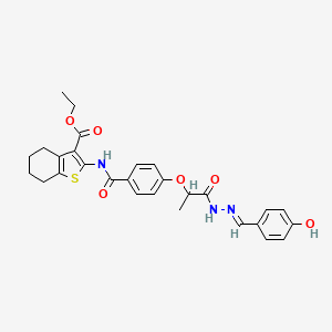 molecular formula C28H29N3O6S B7748618 ethyl 2-[[4-[1-[(2E)-2-[(4-hydroxyphenyl)methylidene]hydrazinyl]-1-oxopropan-2-yl]oxybenzoyl]amino]-4,5,6,7-tetrahydro-1-benzothiophene-3-carboxylate 