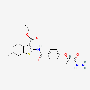 molecular formula C22H27N3O5S B7748623 Ethyl 2-{4-[1-(hydrazinecarbonyl)ethoxy]benzamido}-6-methyl-4,5,6,7-tetrahydro-1-benzothiophene-3-carboxylate 