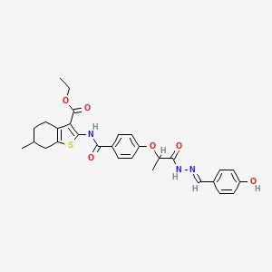 molecular formula C29H31N3O6S B7748631 ethyl 2-[[4-[1-[(2E)-2-[(4-hydroxyphenyl)methylidene]hydrazinyl]-1-oxopropan-2-yl]oxybenzoyl]amino]-6-methyl-4,5,6,7-tetrahydro-1-benzothiophene-3-carboxylate 