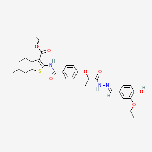 ethyl 2-[[4-[1-[(2E)-2-[(3-ethoxy-4-hydroxyphenyl)methylidene]hydrazinyl]-1-oxopropan-2-yl]oxybenzoyl]amino]-6-methyl-4,5,6,7-tetrahydro-1-benzothiophene-3-carboxylate