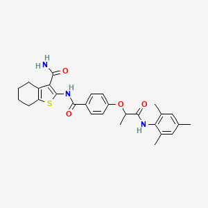 molecular formula C28H31N3O4S B7748660 2-[[4-[1-Oxo-1-(2,4,6-trimethylanilino)propan-2-yl]oxybenzoyl]amino]-4,5,6,7-tetrahydro-1-benzothiophene-3-carboxamide 