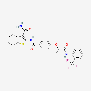 molecular formula C26H24F3N3O4S B7748674 2-(4-((1-Oxo-1-((2-(trifluoromethyl)phenyl)amino)propan-2-yl)oxy)benzamido)-4,5,6,7-tetrahydrobenzo[b]thiophene-3-carboxamide 