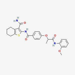 molecular formula C26H27N3O5S B7748679 2-[[4-[1-(2-Methoxyanilino)-1-oxopropan-2-yl]oxybenzoyl]amino]-4,5,6,7-tetrahydro-1-benzothiophene-3-carboxamide 