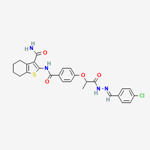 molecular formula C26H25ClN4O4S B7748689 2-[[4-[1-[(2E)-2-[(4-chlorophenyl)methylidene]hydrazinyl]-1-oxopropan-2-yl]oxybenzoyl]amino]-4,5,6,7-tetrahydro-1-benzothiophene-3-carboxamide 