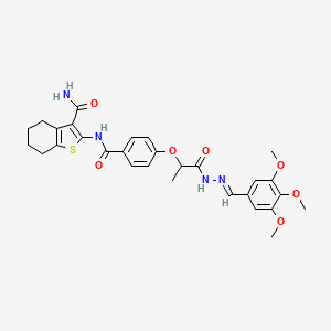2-[[4-[1-oxo-1-[(2E)-2-[(3,4,5-trimethoxyphenyl)methylidene]hydrazinyl]propan-2-yl]oxybenzoyl]amino]-4,5,6,7-tetrahydro-1-benzothiophene-3-carboxamide