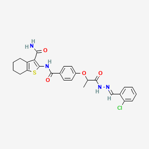 molecular formula C26H25ClN4O4S B7748703 2-[[4-[1-[(2E)-2-[(2-chlorophenyl)methylidene]hydrazinyl]-1-oxopropan-2-yl]oxybenzoyl]amino]-4,5,6,7-tetrahydro-1-benzothiophene-3-carboxamide 