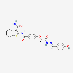 molecular formula C26H26N4O5S B7748712 2-[[4-[1-[(2E)-2-[(4-hydroxyphenyl)methylidene]hydrazinyl]-1-oxopropan-2-yl]oxybenzoyl]amino]-4,5,6,7-tetrahydro-1-benzothiophene-3-carboxamide 