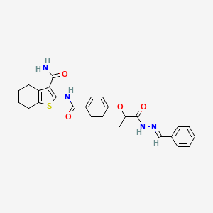 molecular formula C26H26N4O4S B7748725 2-[[4-[1-[(2E)-2-benzylidenehydrazinyl]-1-oxopropan-2-yl]oxybenzoyl]amino]-4,5,6,7-tetrahydro-1-benzothiophene-3-carboxamide 