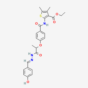 ethyl 2-[[4-[1-[(2E)-2-[(4-hydroxyphenyl)methylidene]hydrazinyl]-1-oxopropan-2-yl]oxybenzoyl]amino]-4,5-dimethylthiophene-3-carboxylate