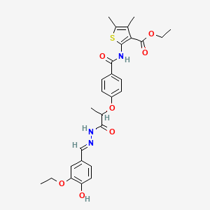 ethyl 2-[[4-[1-[(2E)-2-[(3-ethoxy-4-hydroxyphenyl)methylidene]hydrazinyl]-1-oxopropan-2-yl]oxybenzoyl]amino]-4,5-dimethylthiophene-3-carboxylate