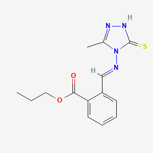 molecular formula C14H16N4O2S B7749004 (E)-propyl 2-(((3-mercapto-5-methyl-4H-1,2,4-triazol-4-yl)imino)methyl)benzoate 