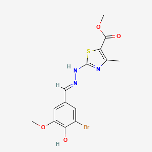 molecular formula C14H14BrN3O4S B7749009 methyl 2-[2-[(Z)-(3-bromo-5-methoxy-4-oxocyclohexa-2,5-dien-1-ylidene)methyl]hydrazinyl]-4-methyl-1,3-thiazole-5-carboxylate 