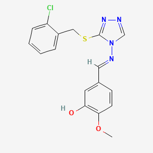 molecular formula C17H15ClN4O2S B7749030 5-[(E)-[3-[(2-chlorophenyl)methylsulfanyl]-1,2,4-triazol-4-yl]iminomethyl]-2-methoxyphenol 