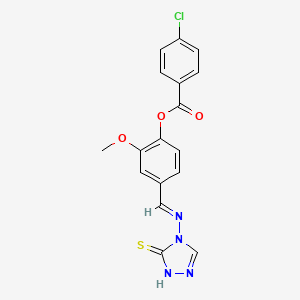 molecular formula C17H13ClN4O3S B7749107 2-methoxy-4-[(E)-N-(3-sulfanyl-4H-1,2,4-triazol-4-yl)carboximidoyl]phenyl 4-chlorobenzoate 