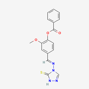 molecular formula C17H14N4O3S B7749125 (E)-4-(((3-mercapto-4H-1,2,4-triazol-4-yl)imino)methyl)-2-methoxyphenyl benzoate 