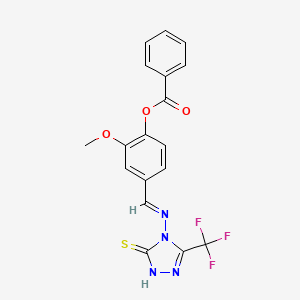 molecular formula C18H13F3N4O3S B7749127 [2-methoxy-4-[(E)-[5-sulfanylidene-3-(trifluoromethyl)-1H-1,2,4-triazol-4-yl]iminomethyl]phenyl] benzoate 