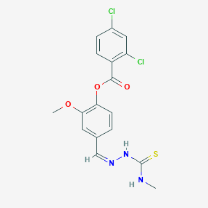 molecular formula C17H15Cl2N3O3S B7749135 (1Z,N'Z)-N'-(4-((2,4-dichlorobenzoyl)oxy)-3-methoxybenzylidene)-N-methylcarbamohydrazonothioic acid 