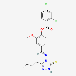 molecular formula C21H20Cl2N4O3S B7749147 (E)-4-(((3-butyl-5-mercapto-4H-1,2,4-triazol-4-yl)imino)methyl)-2-methoxyphenyl 2,4-dichlorobenzoate 