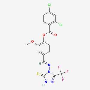 (E)-4-(((3-mercapto-5-(trifluoromethyl)-4H-1,2,4-triazol-4-yl)imino)methyl)-2-methoxyphenyl 2,4-dichlorobenzoate