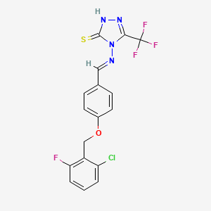 molecular formula C17H11ClF4N4OS B7749189 (E)-4-((4-((2-chloro-6-fluorobenzyl)oxy)benzylidene)amino)-5-(trifluoromethyl)-4H-1,2,4-triazole-3-thiol 