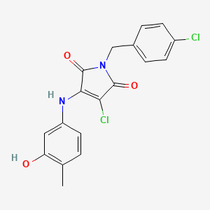 molecular formula C18H14Cl2N2O3 B7749218 3-Chloro-1-(4-chlorobenzyl)-4-(3-hydroxy-4-methylanilino)-2,5-pyrroledione 