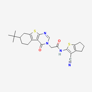 2-(7-tert-butyl-4-oxo-5,6,7,8-tetrahydro-[1]benzothiolo[2,3-d]pyrimidin-3-yl)-N-(3-cyano-5,6-dihydro-4H-cyclopenta[b]thiophen-2-yl)acetamide