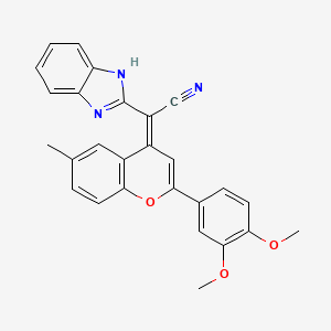 molecular formula C27H21N3O3 B7749428 (2Z)-2-(1H-benzimidazol-2-yl)-2-[2-(3,4-dimethoxyphenyl)-6-methylchromen-4-ylidene]acetonitrile 