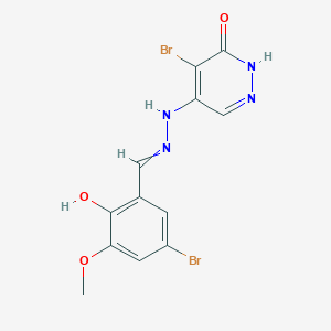 molecular formula C12H10Br2N4O3 B7749474 5-bromo-4-[2-[(5-bromo-2-hydroxy-3-methoxyphenyl)methylidene]hydrazinyl]-1H-pyridazin-6-one 