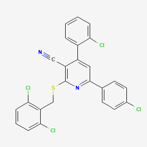 molecular formula C25H14Cl4N2S B7749557 4-(2-Chlorophenyl)-6-(4-chlorophenyl)-2-[(2,6-dichlorophenyl)methylsulfanyl]pyridine-3-carbonitrile 