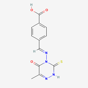 molecular formula C12H10N4O3S B7749577 (E)-4-(((6-methyl-5-oxo-3-thioxo-2,3-dihydro-1,2,4-triazin-4(5H)-yl)imino)methyl)benzoic acid 