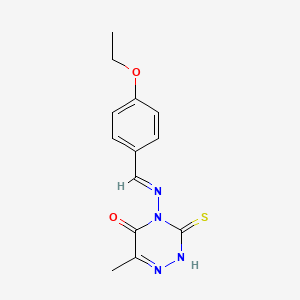 4-[(E)-[(4-ethoxyphenyl)methylidene]amino]-6-methyl-3-sulfanylidene-2,3,4,5-tetrahydro-1,2,4-triazin-5-one