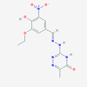 molecular formula C13H14N6O5 B7749598 3-[(2E)-2-[(3-ethoxy-4-hydroxy-5-nitrophenyl)methylidene]hydrazinyl]-6-methyl-4H-1,2,4-triazin-5-one 