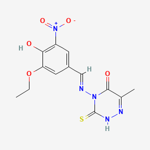 molecular formula C13H13N5O5S B7749605 4-({3-ethoxy-4-hydroxy-5-nitrobenzylidene}amino)-6-methyl-3-thioxo-3,4-dihydro-1,2,4-triazin-5(2H)-one 