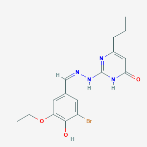 2-[(2Z)-2-[(3-bromo-5-ethoxy-4-hydroxyphenyl)methylidene]hydrazinyl]-4-propyl-1H-pyrimidin-6-one