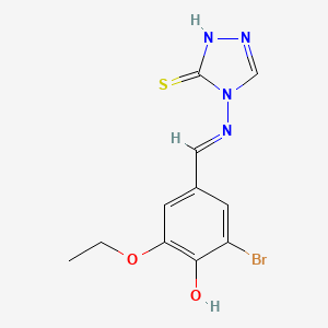 molecular formula C11H11BrN4O2S B7749636 2-bromo-6-ethoxy-4-[(E)-N-(3-sulfanyl-4H-1,2,4-triazol-4-yl)carboximidoyl]phenol 