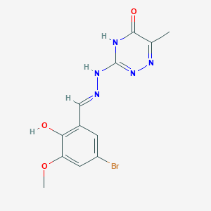 molecular formula C12H12BrN5O3 B7749643 3-[(2E)-2-[(5-bromo-2-hydroxy-3-methoxyphenyl)methylidene]hydrazinyl]-6-methyl-4H-1,2,4-triazin-5-one 