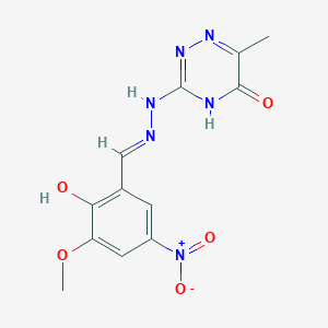 molecular formula C12H12N6O5 B7749645 3-[(2E)-2-[(2-hydroxy-3-methoxy-5-nitrophenyl)methylidene]hydrazinyl]-6-methyl-4H-1,2,4-triazin-5-one 